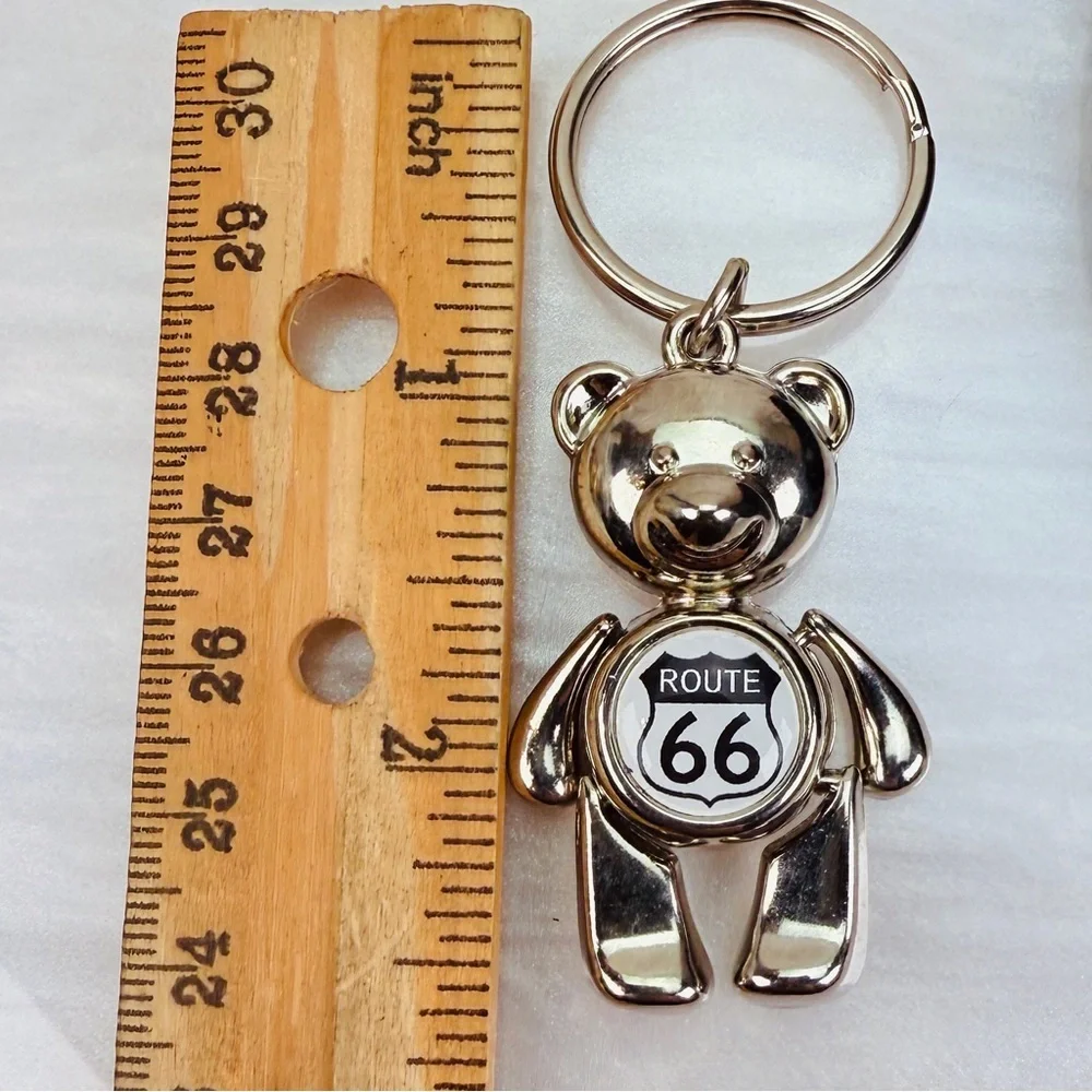 Charming Silvertone Route 66 Movable Bear Keychain